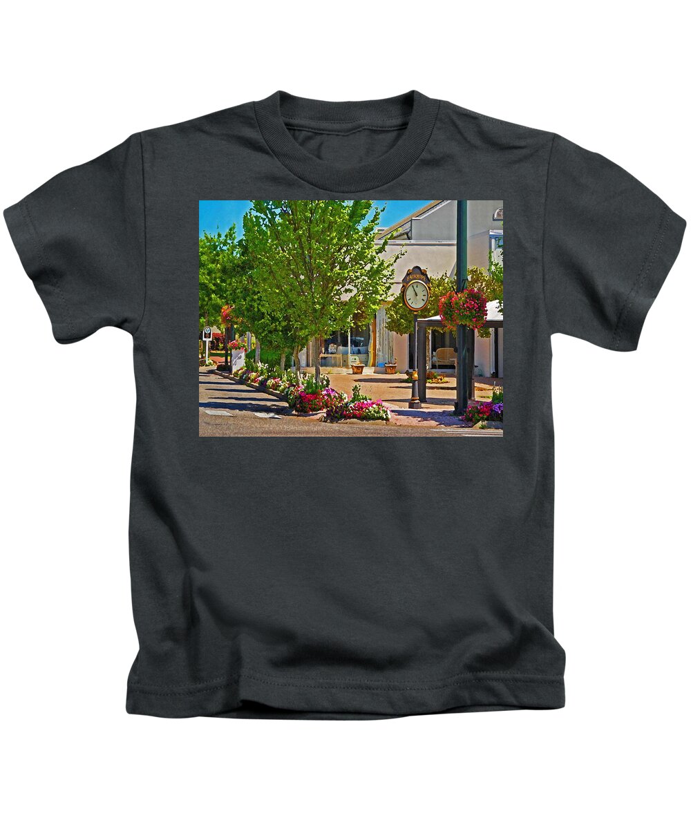 Fairhope Kids T-Shirt featuring the painting Fairhope Ave with Clock looking North up Section Street by Michael Thomas