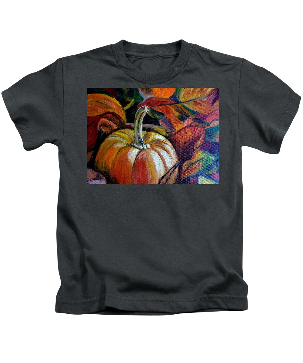 Fall Kids T-Shirt featuring the painting Fall and Pumpkins Go Together by Julie Brugh Riffey
