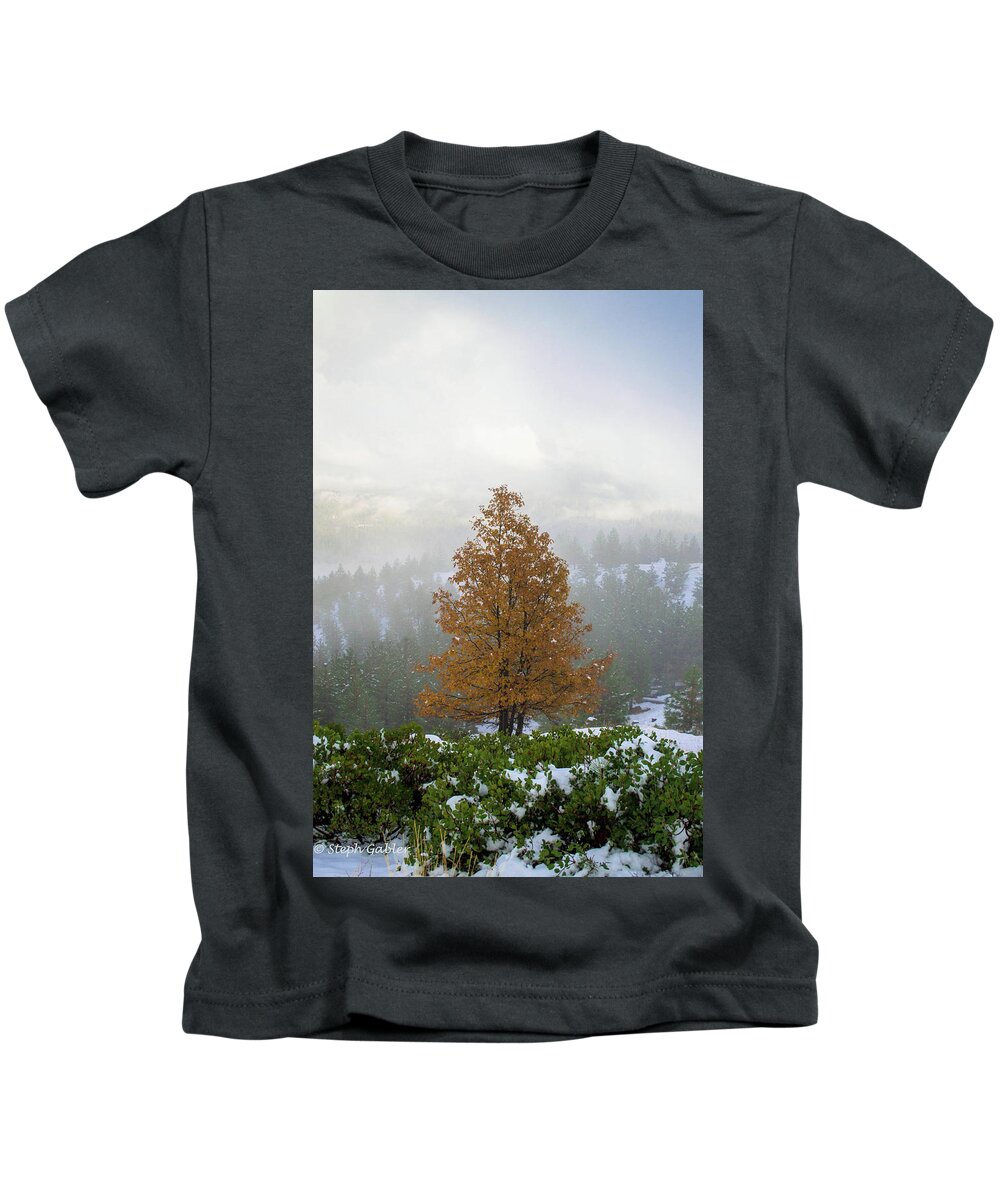 Winter Kids T-Shirt featuring the photograph Fall Greets Winter by Steph Gabler