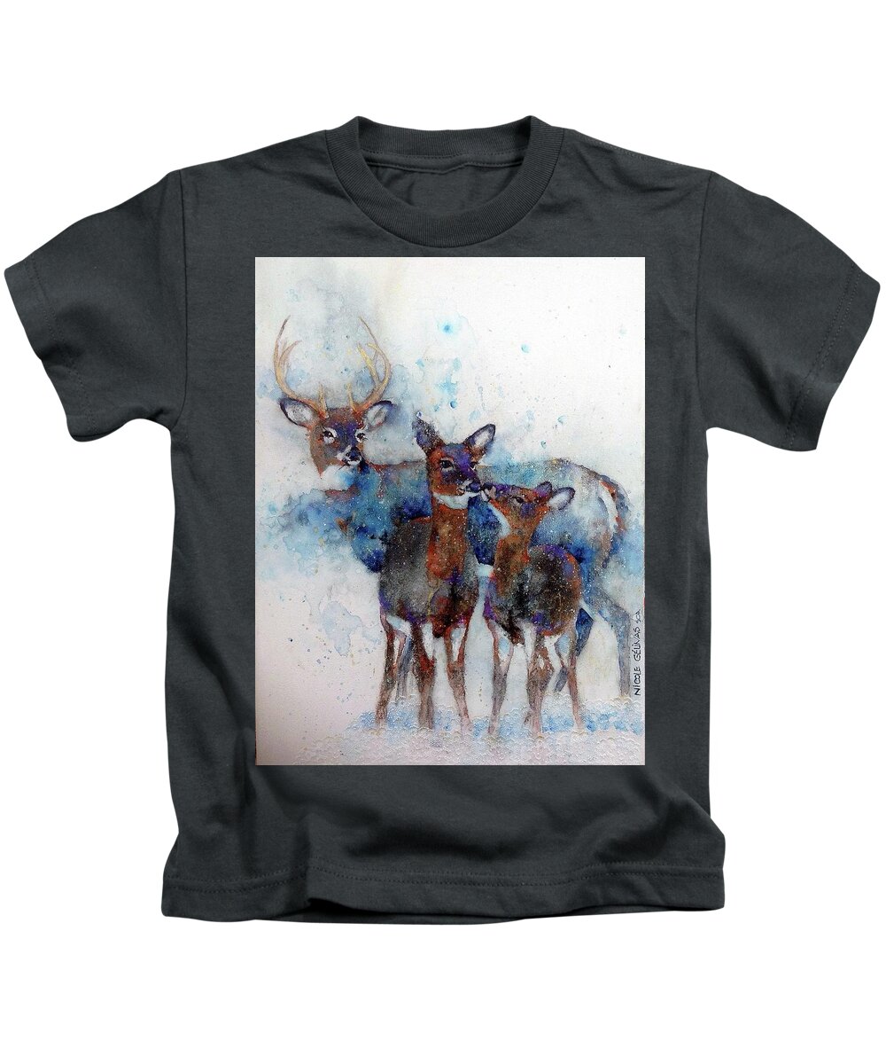 Deer Kids T-Shirt featuring the painting Family by Nicole Gelinas