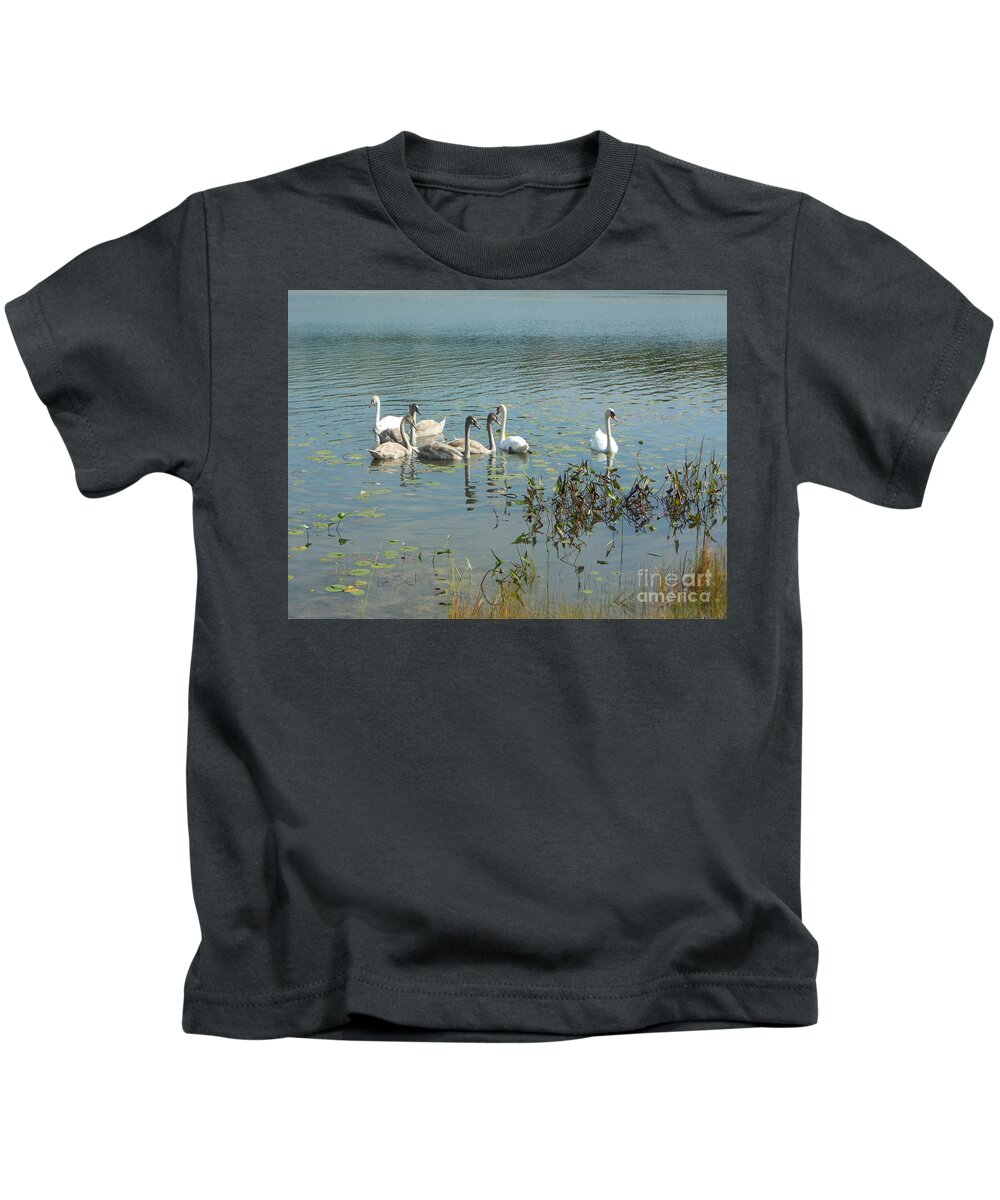 Family Of Swans Kids T-Shirt featuring the photograph Family of Swans by Rockin Docks Deluxephotos