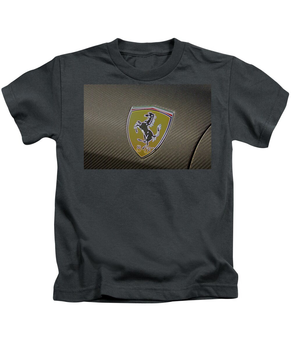 Ferrari Kids T-Shirt featuring the drawing Ferrari crest by Darrell Foster