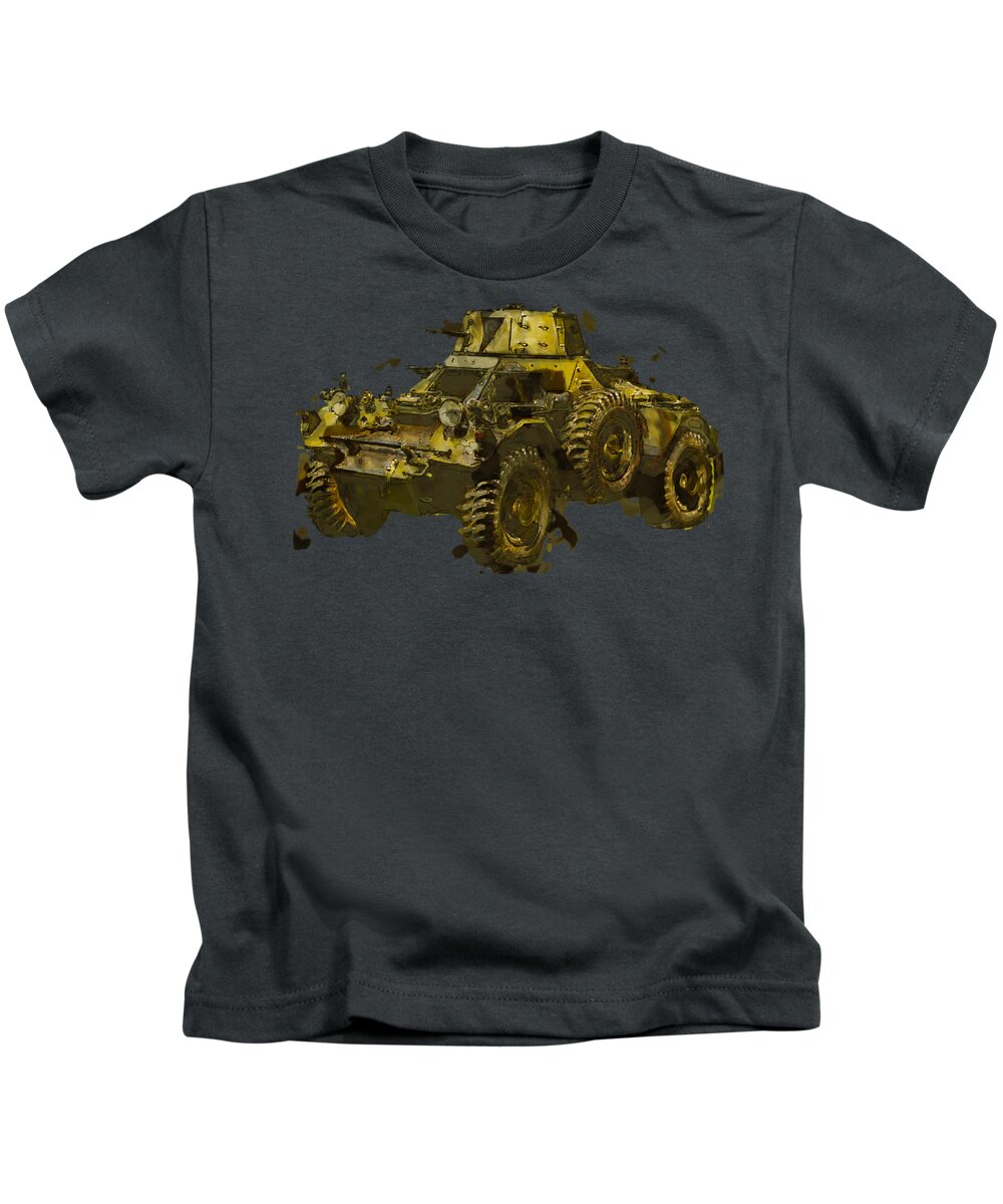 Army Kids T-Shirt featuring the mixed media Ferret Scout Car by Roy Pedersen