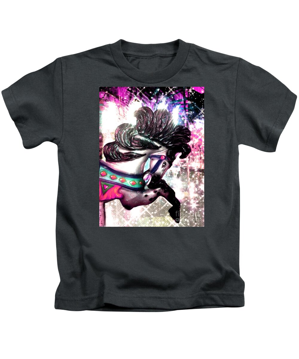 Digital Kids T-Shirt featuring the digital art Festive Pink Carousel Horse by Patty Vicknair