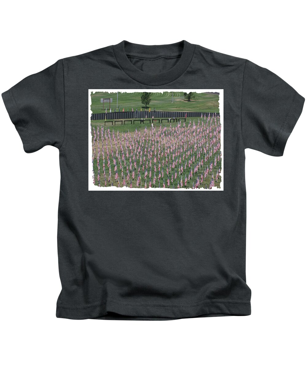 Cost Kids T-Shirt featuring the digital art Field Of Flags - GOTG Arial by Gary Baird