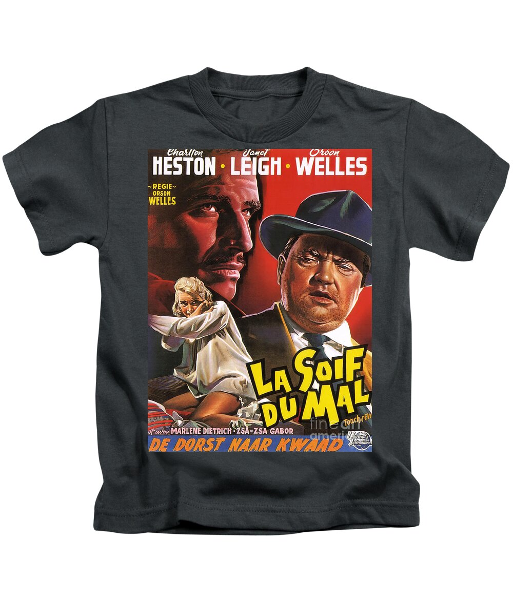 Film Noir Poster Kids T-Shirt featuring the painting Film Noir Poster Touch of Evil by Vintage Collectables