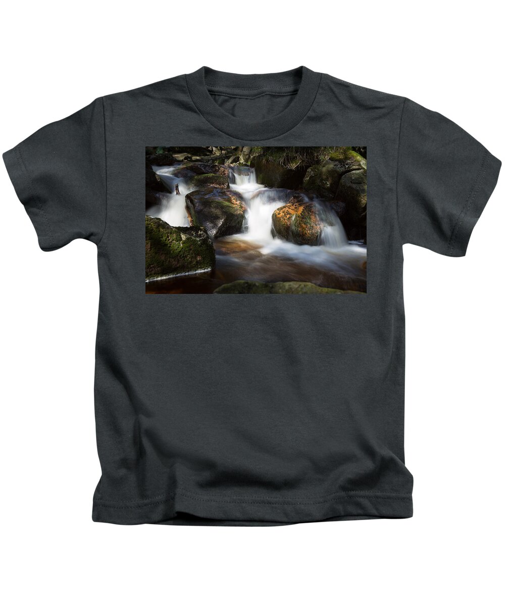 Water Kids T-Shirt featuring the photograph first spring sunlight on the Warme Bode, Harz by Andreas Levi
