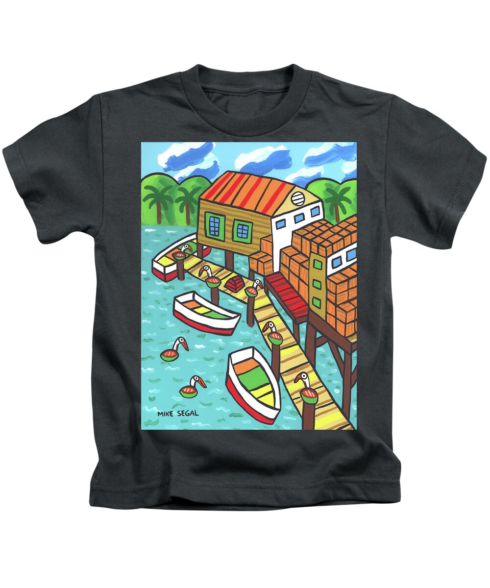 Cedar Key Kids T-Shirt featuring the painting Fish House-Cedar Key by Mike Segal