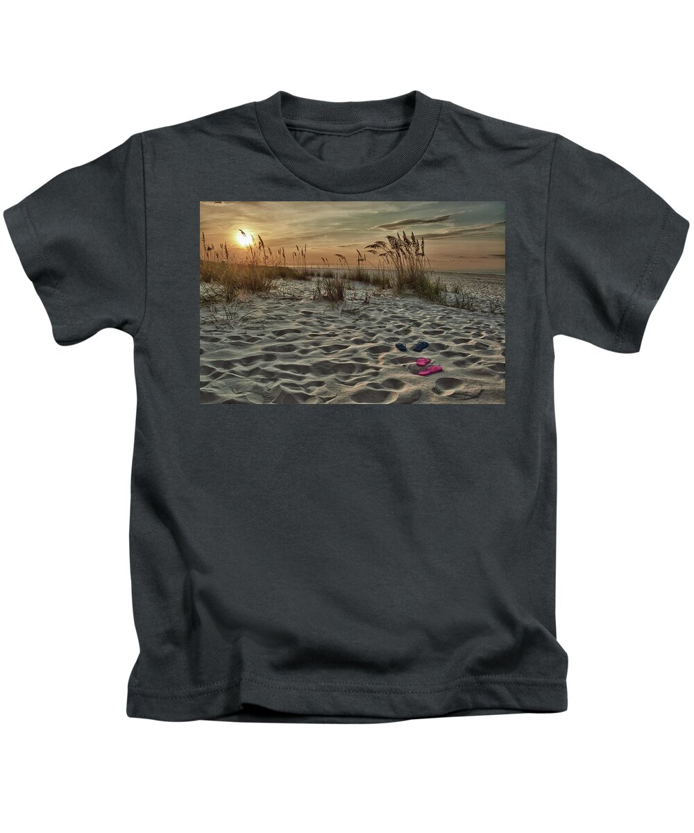 Alabama Photographer Kids T-Shirt featuring the digital art Flipflops on the Beach by Michael Thomas
