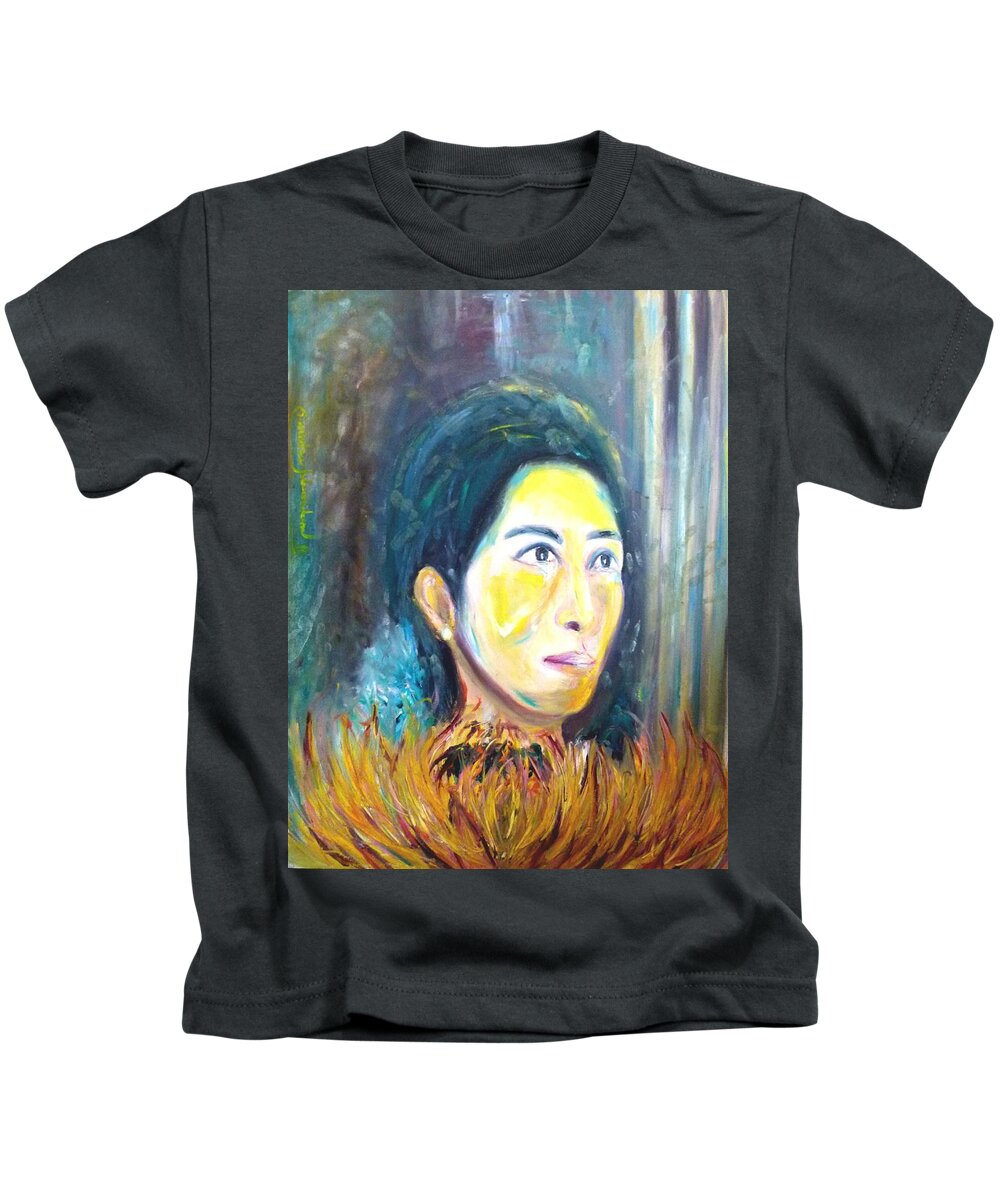  Kids T-Shirt featuring the painting Flower of sun by Wanvisa Klawklean