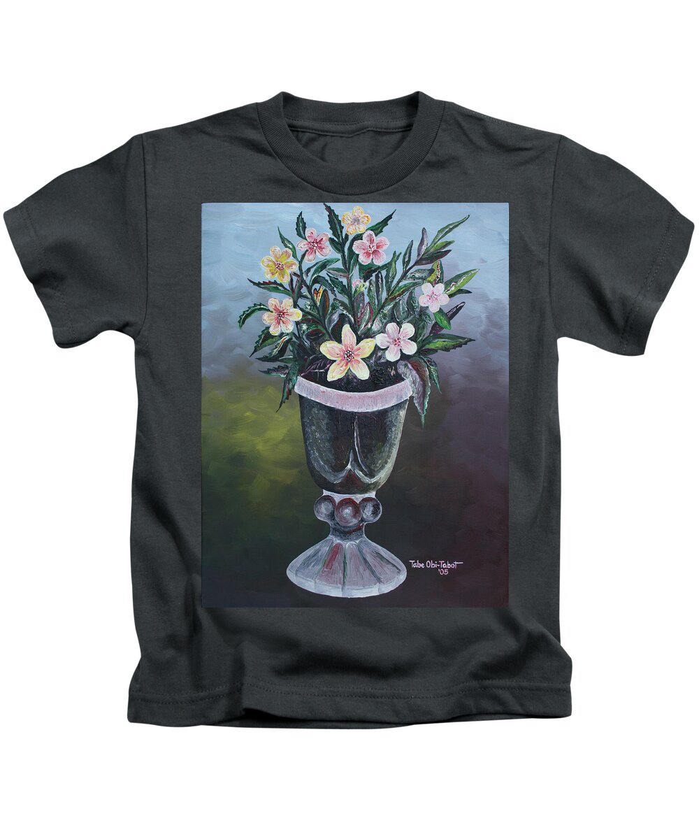Flower Vase 2 Kids T-Shirt featuring the painting Flower Vase 2 by Obi-Tabot Tabe