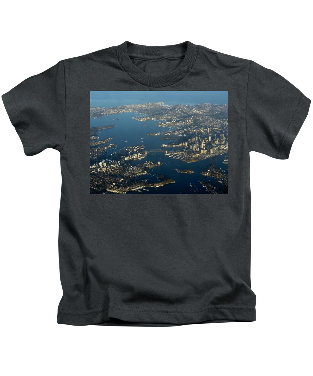 Sydney Kids T-Shirt featuring the photograph Flying into Sydney by Lorelle Phoenix