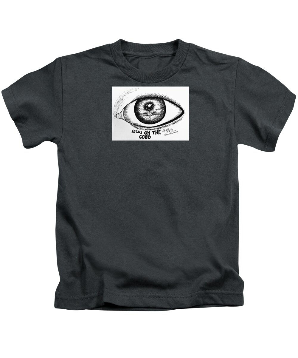 Focus Drawing Kids T-Shirt featuring the drawing Focus on the good #2 by Paul Carter