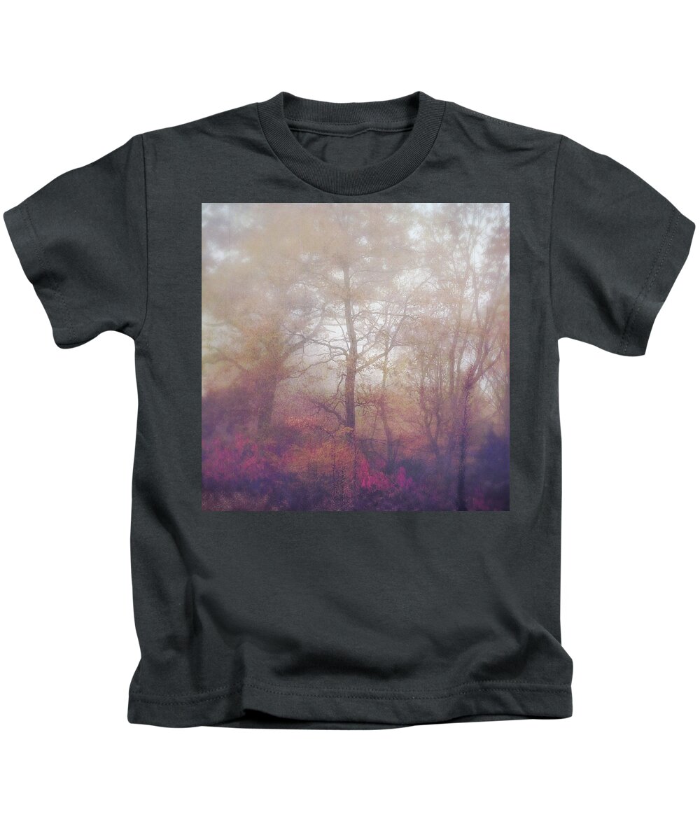 Photography Kids T-Shirt featuring the photograph Fog In Autumn Mountain Woods by Melissa D Johnston