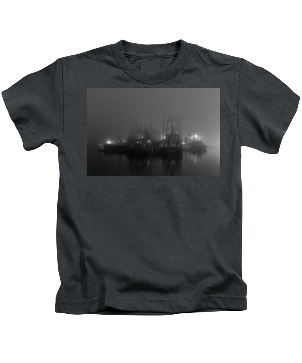 San Diego Kids T-Shirt featuring the photograph Foggy Harbor - Black and White by American Landscapes