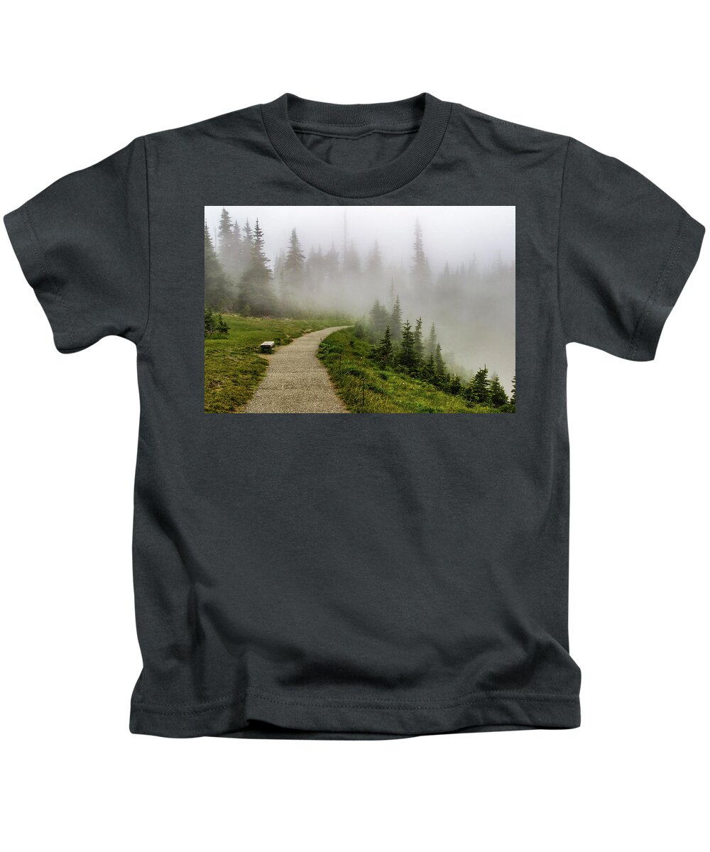 Hurricane Kids T-Shirt featuring the photograph Foggy Path at Hurricane Ridge by Roslyn Wilkins