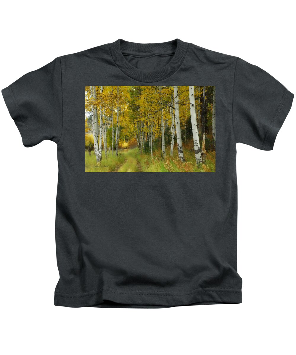 Birch Trees Kids T-Shirt featuring the photograph Follow The Light by Donna Blackhall