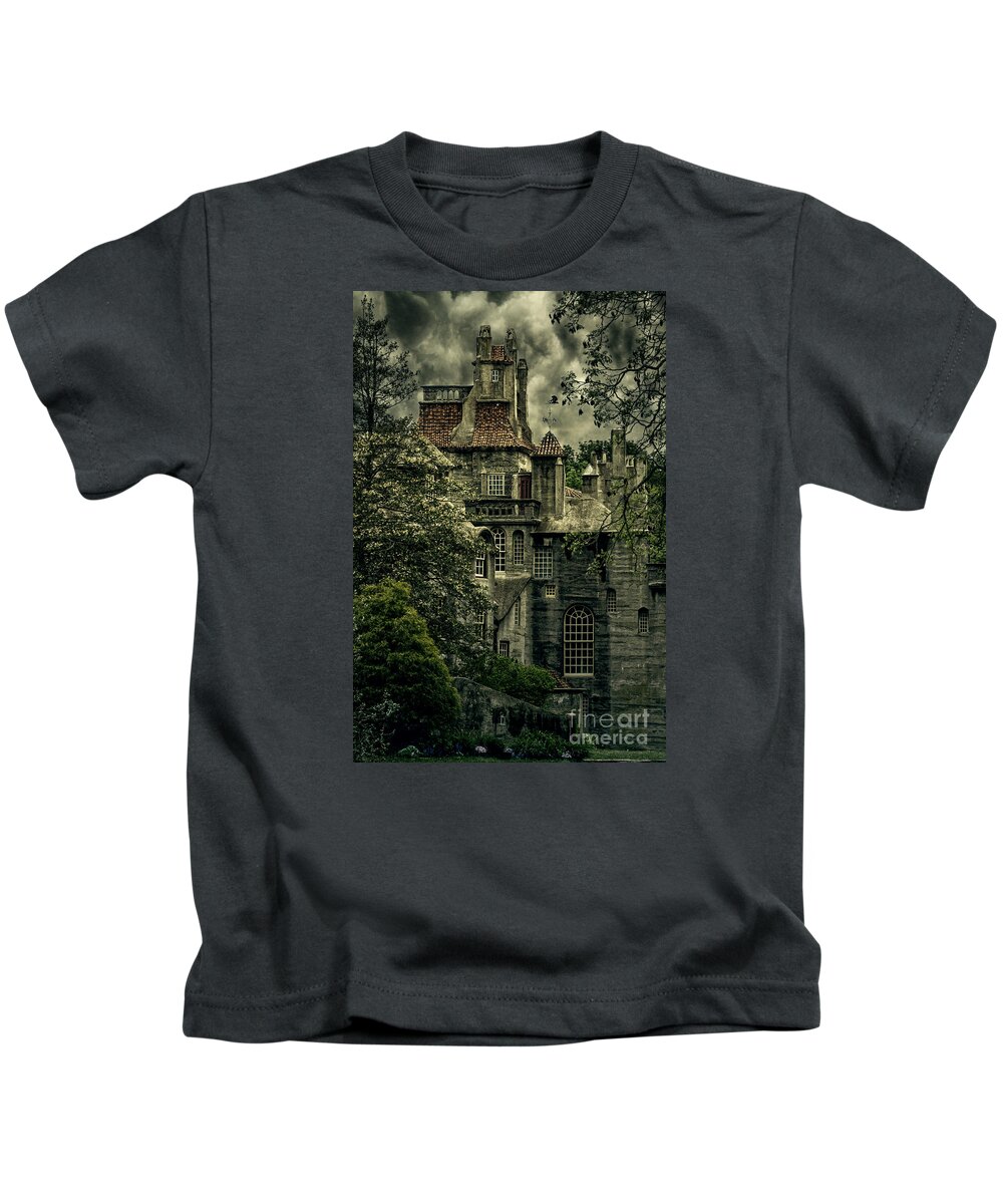 (day Or Daytime) Kids T-Shirt featuring the photograph Fonthill with Storm Clouds by Debra Fedchin