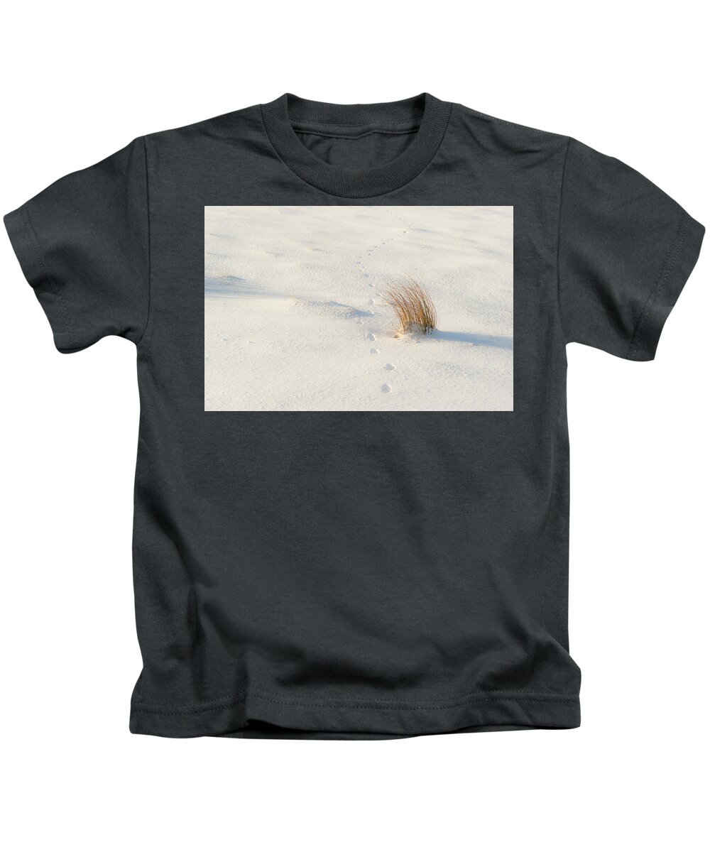 Winter Kids T-Shirt featuring the photograph Footprints and Reeds i by Helen Jackson