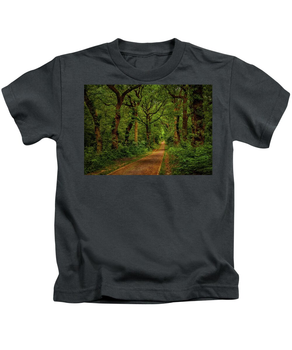 Doorwerth Kids T-Shirt featuring the photograph Forest lane in Doorwerth by Tim Abeln