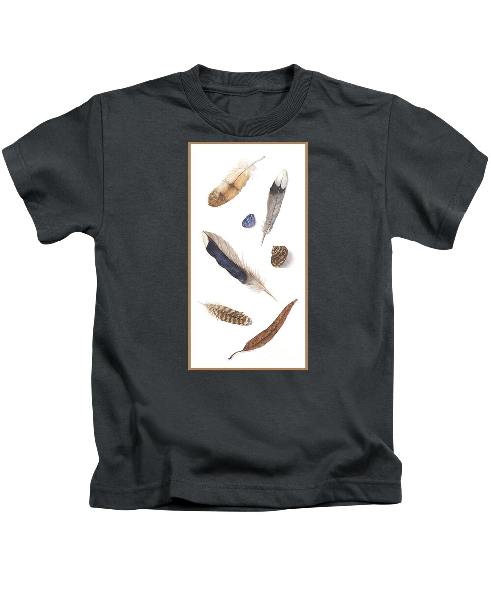 Feathers Kids T-Shirt featuring the painting Found Treasures by Lucy Arnold