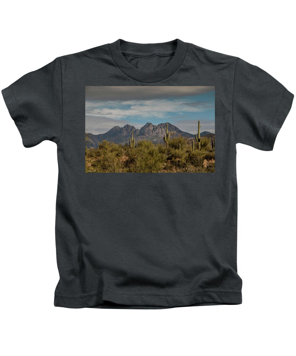 Mountains Kids T-Shirt featuring the photograph Four Peaks Painterly by Teresa Wilson