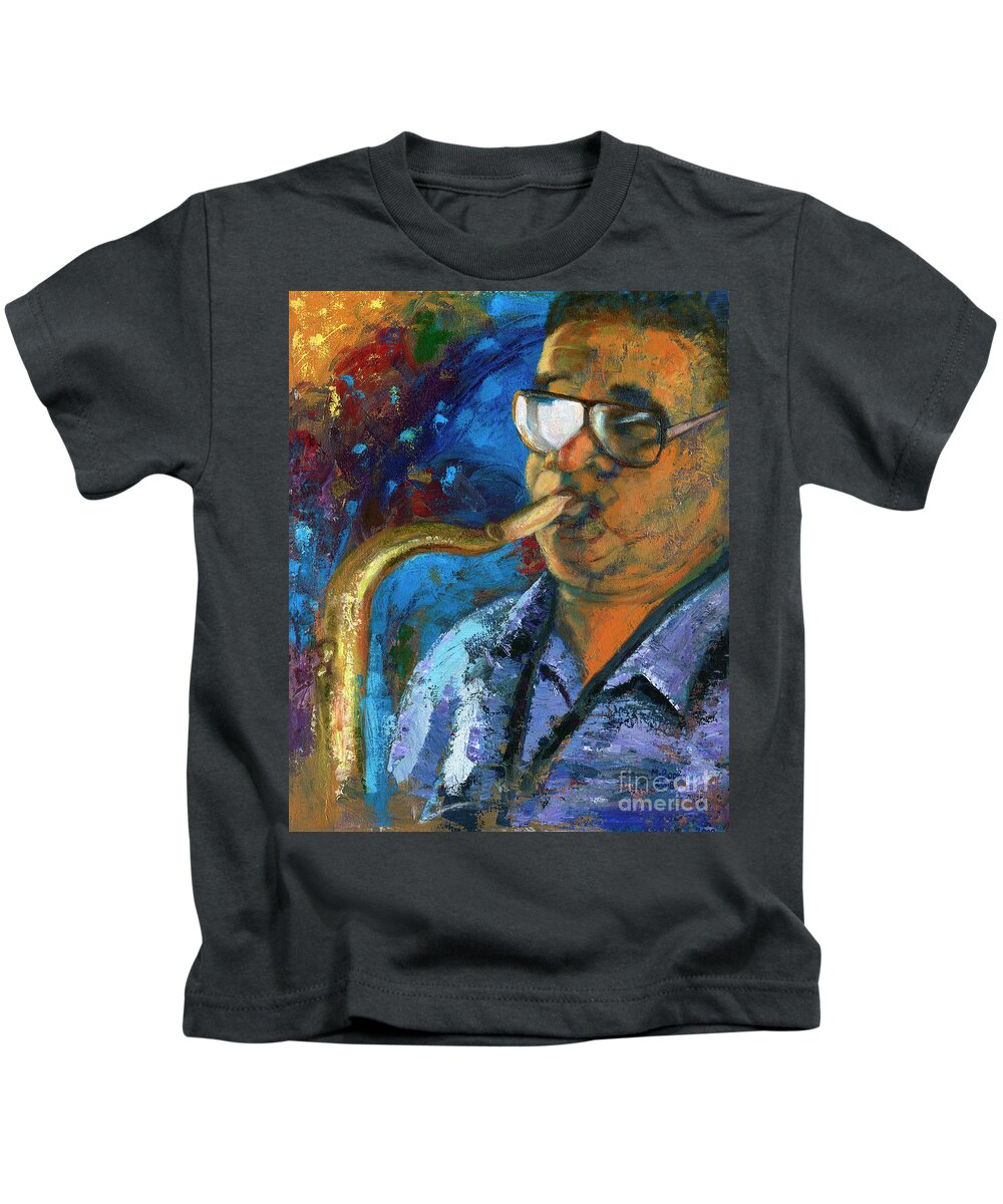 Portrait Kids T-Shirt featuring the painting Frankie Scott-Extempore by Marlene Book