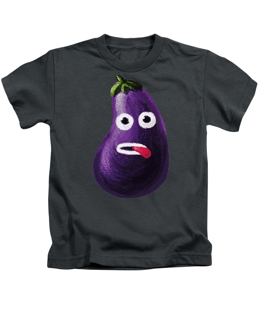 Eggplant Purple Kids T-Shirt featuring the digital art Funny Eggplant by Boriana Giormova