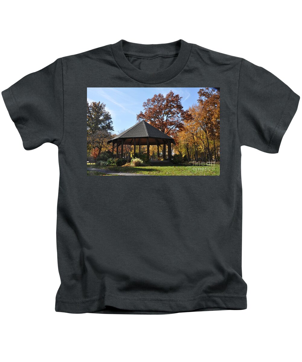 North Ridgeville Kids T-Shirt featuring the photograph Gazebo At North Ridgeville - Autumn by Mark Madere