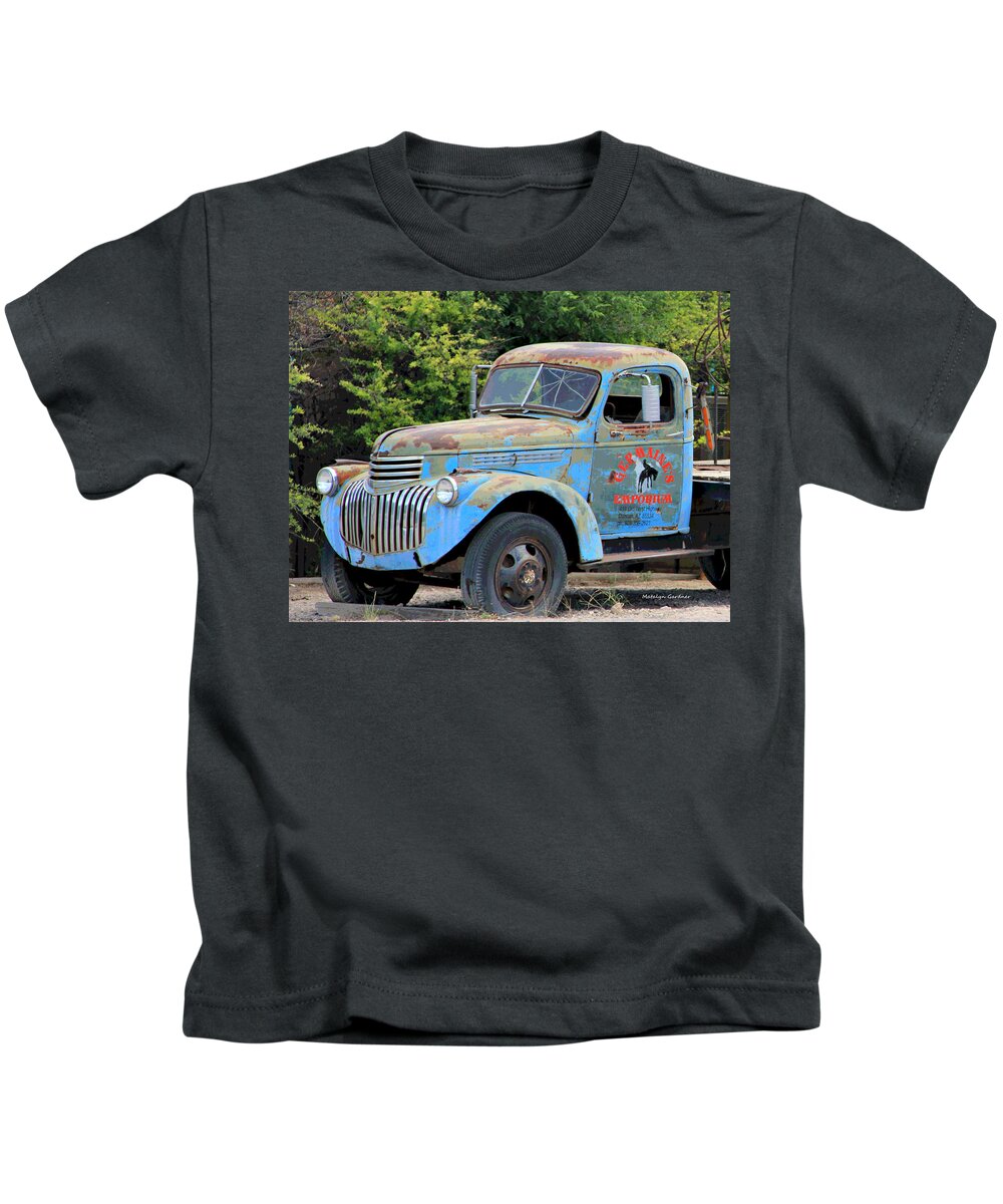  Kids T-Shirt featuring the photograph Geraine's Blue Truck by Matalyn Gardner