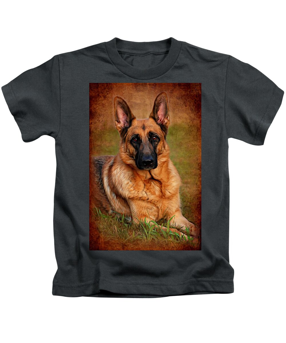 German Shepherds Kids T-Shirt featuring the photograph German Shepherd Dog Portrait by Angie Tirado