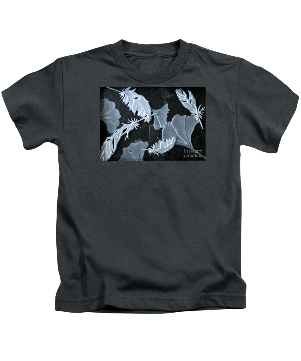 Black Kids T-Shirt featuring the photograph Ginko Leaves and Feathers by Alone Larsen