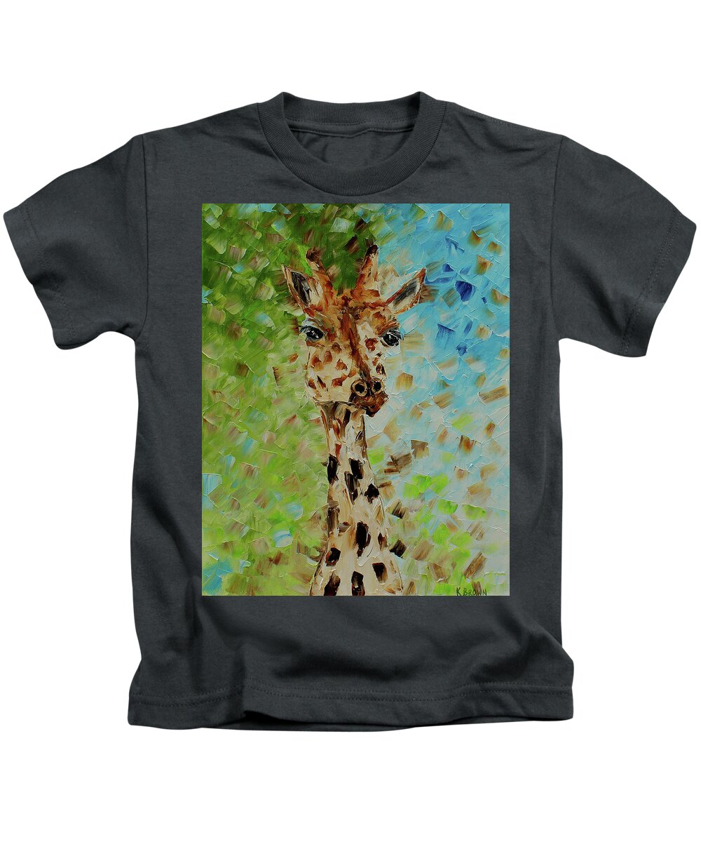 Animals Kids T-Shirt featuring the painting Giraffe by Kevin Brown