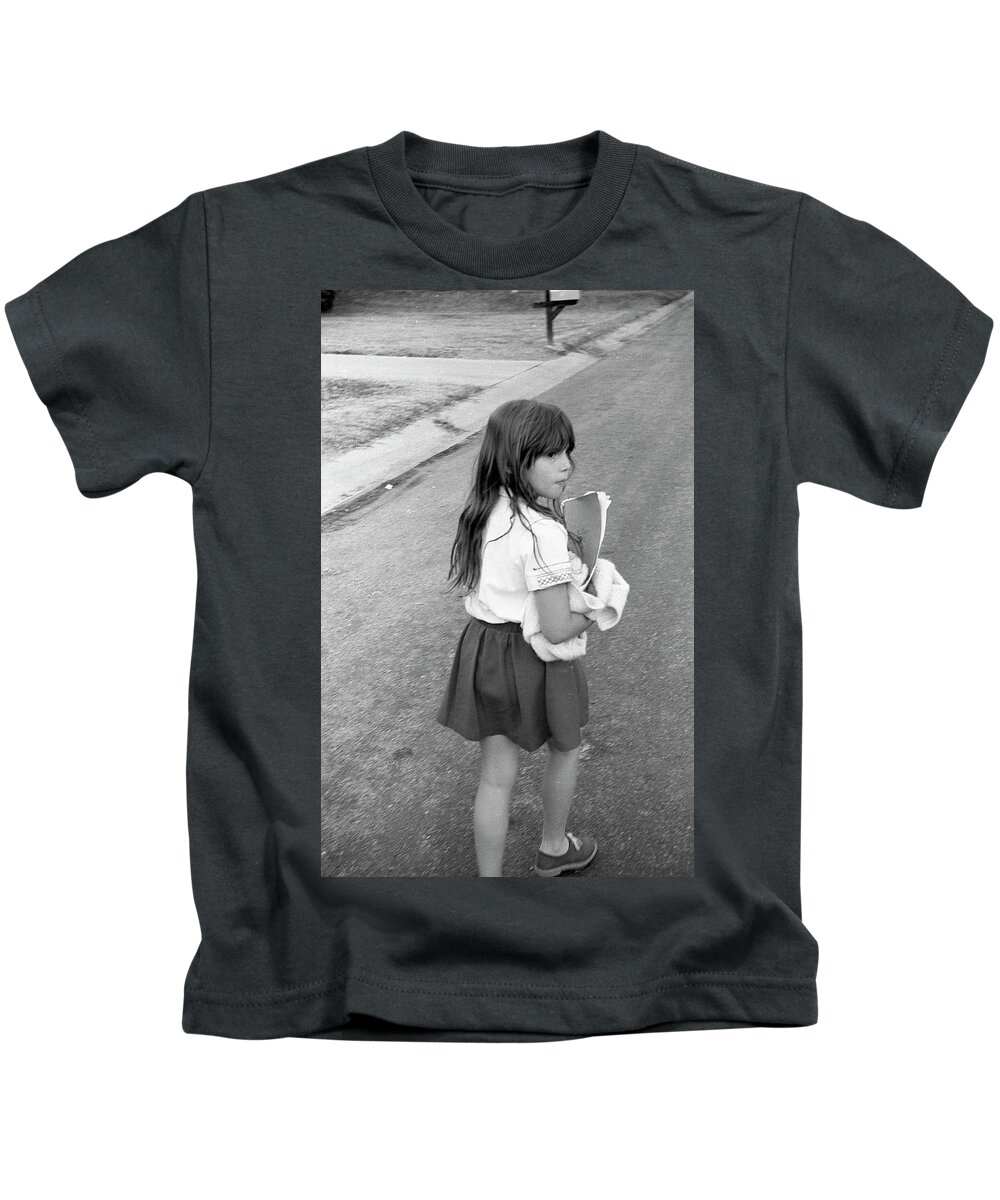 School Kids T-Shirt featuring the photograph Girl Returns Home from School, 1971 by Jeremy Butler