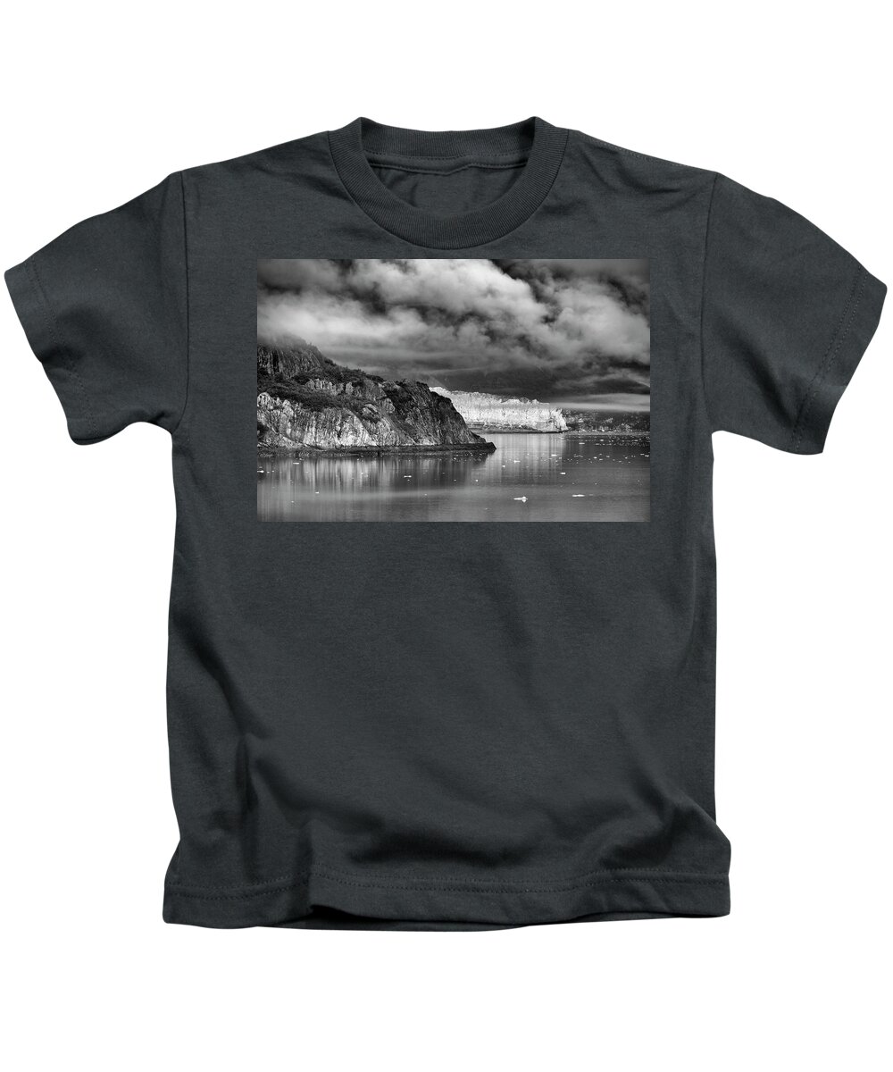 Alaska Kids T-Shirt featuring the photograph Glacier Bay Alaska in BW by Paul Ross