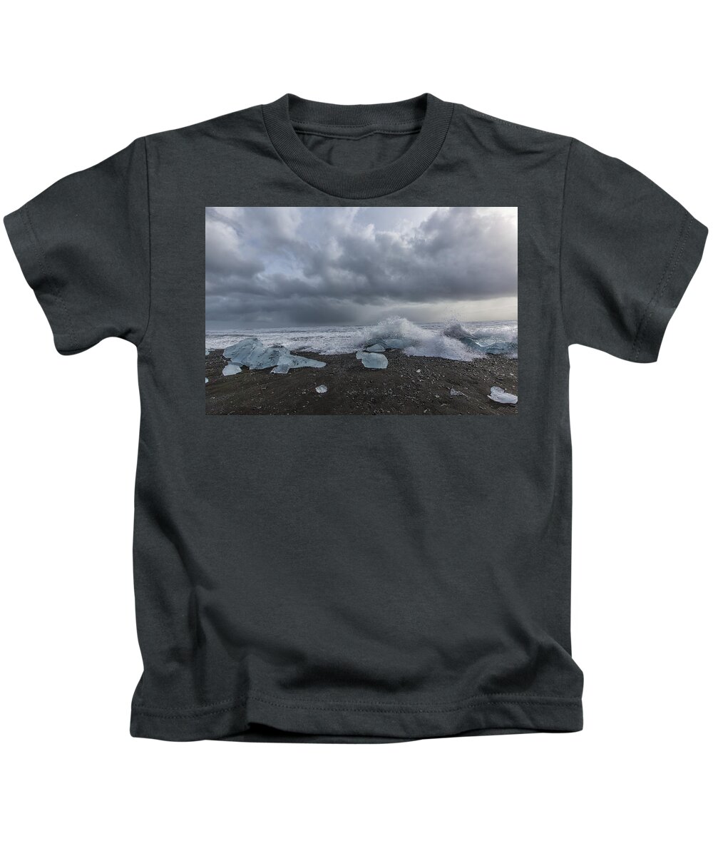 Glacial Lagoon Kids T-Shirt featuring the tapestry - textile Glacier Ice 2 by Kathy Adams Clark