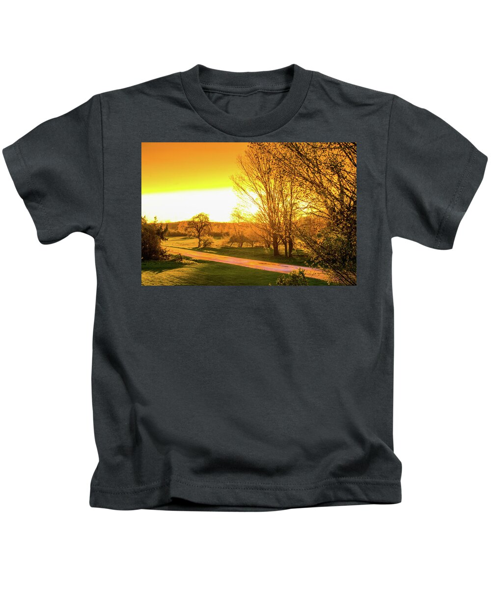 Landscape Kids T-Shirt featuring the photograph Glowing Sunset by Lester Plank