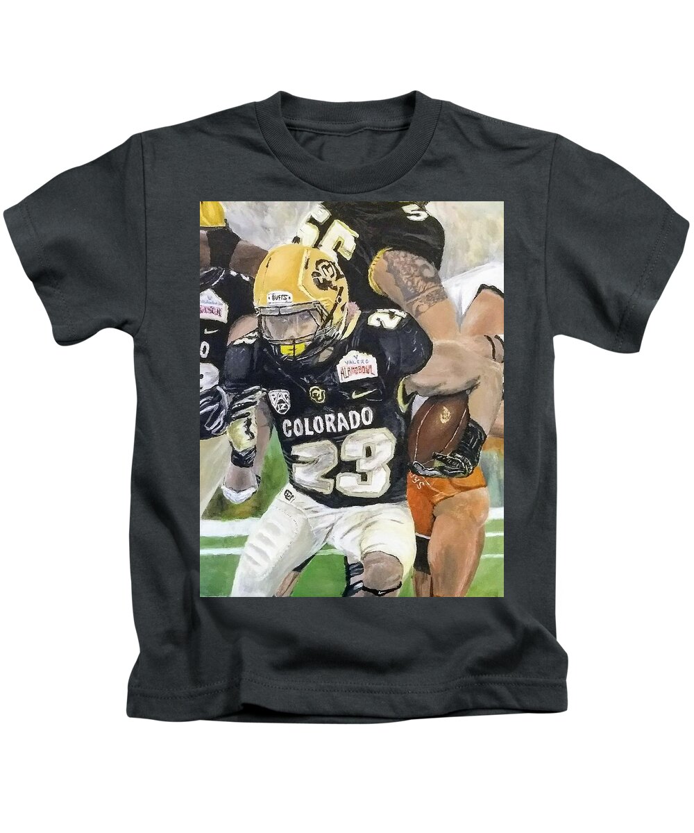 Phillip Lindsay Kids T-Shirt featuring the painting Go Buffs by Kevin Daly