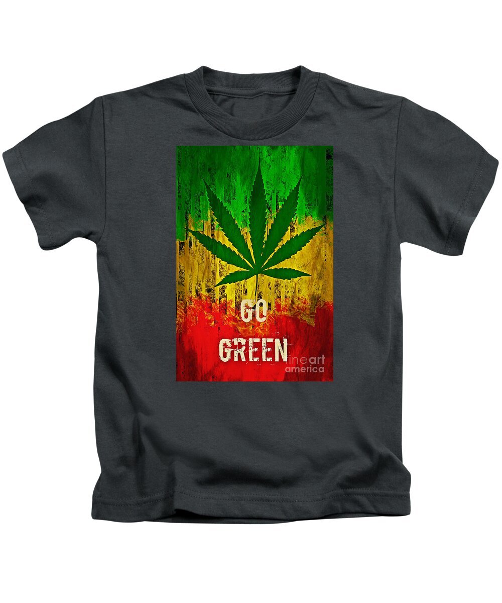 Cannabis Kids T-Shirt featuring the digital art Go Green by Binka Kirova