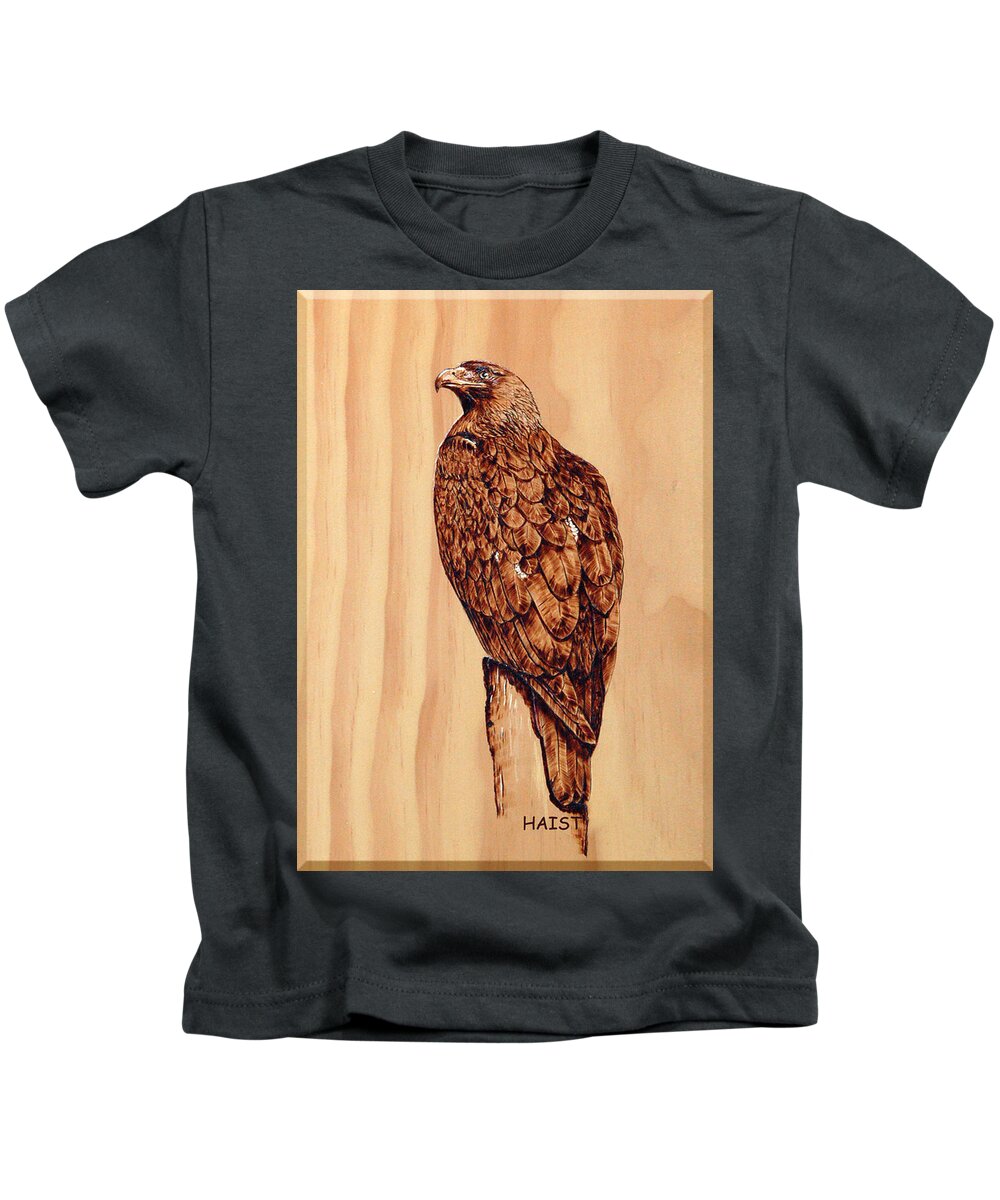Eagle Kids T-Shirt featuring the pyrography Golden Eagle by Ron Haist