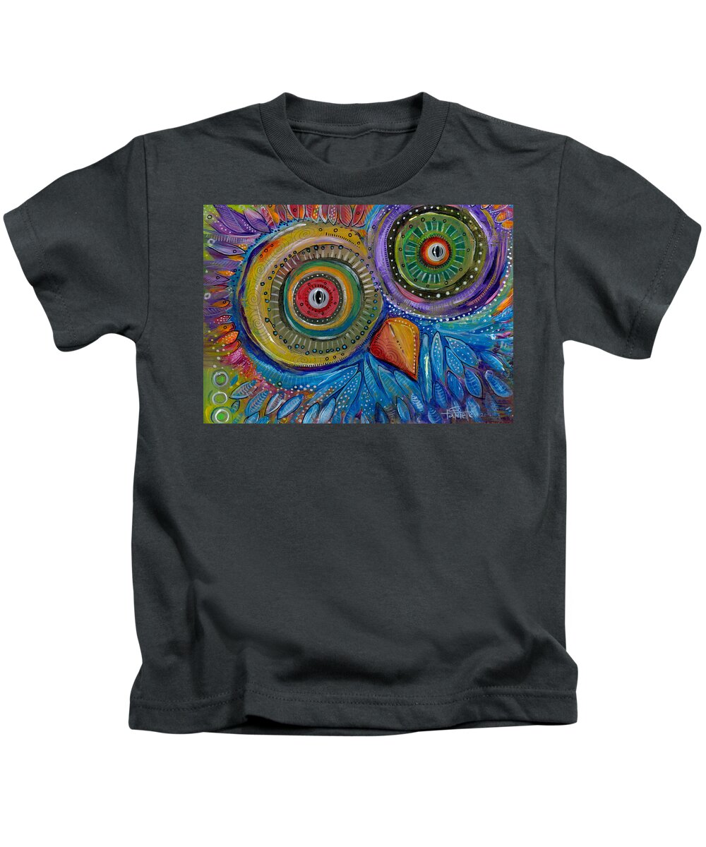 Owl Kids T-Shirt featuring the painting Googly-Eyed Owl by Tanielle Childers