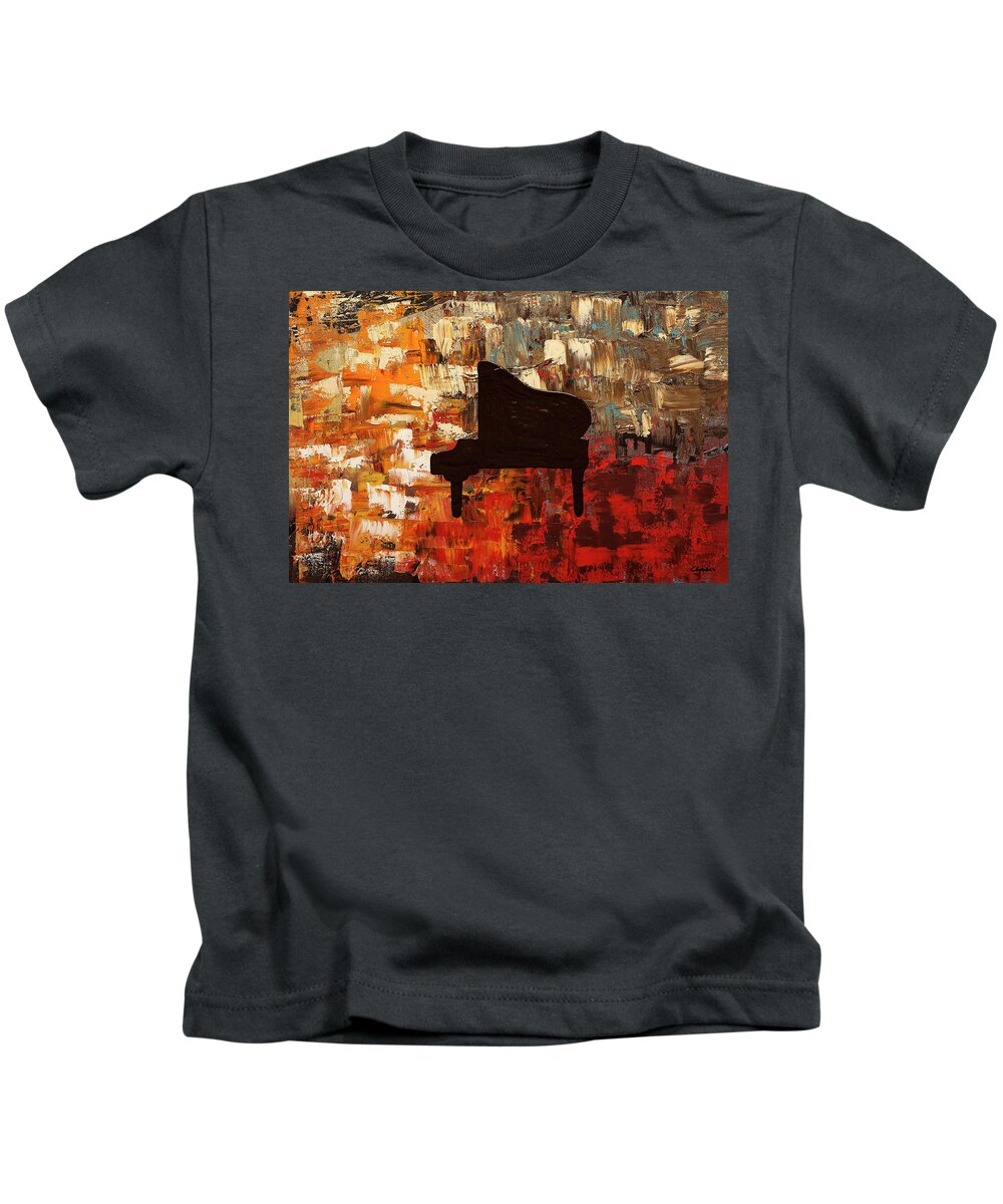 Piano Kids T-Shirt featuring the painting Grand Piano by Carmen Guedez