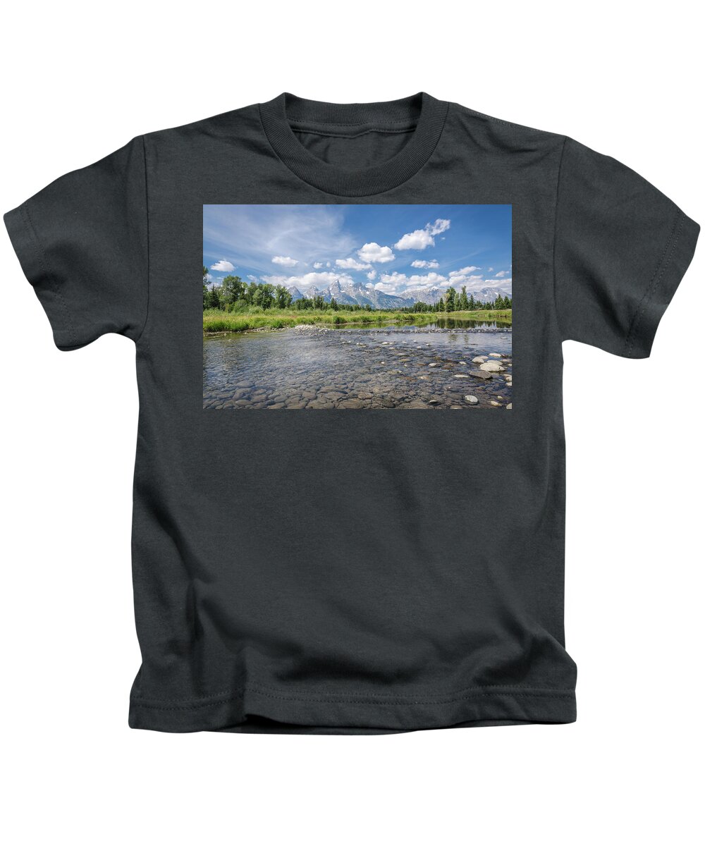 Grand Tetons Kids T-Shirt featuring the photograph Grand Tetons on a Sunny Day by Margaret Pitcher
