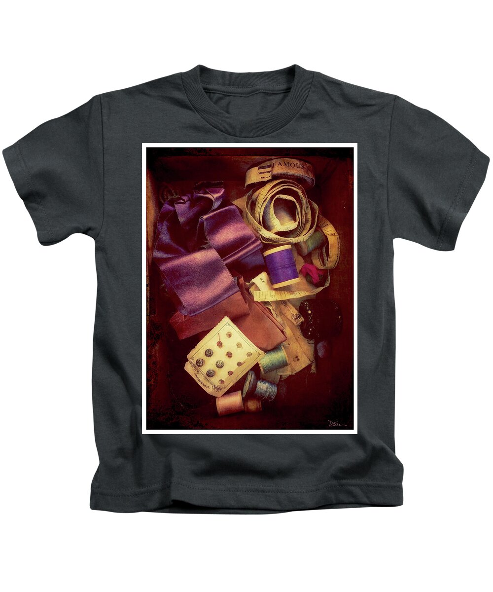Thread Kids T-Shirt featuring the photograph Grandmother's Sewing Kit by Peggy Dietz
