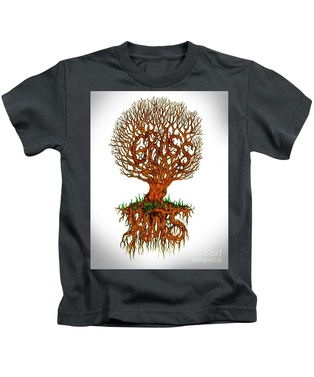 Tree Kids T-Shirt featuring the drawing Grass Roots by Baruska A Michalcikova