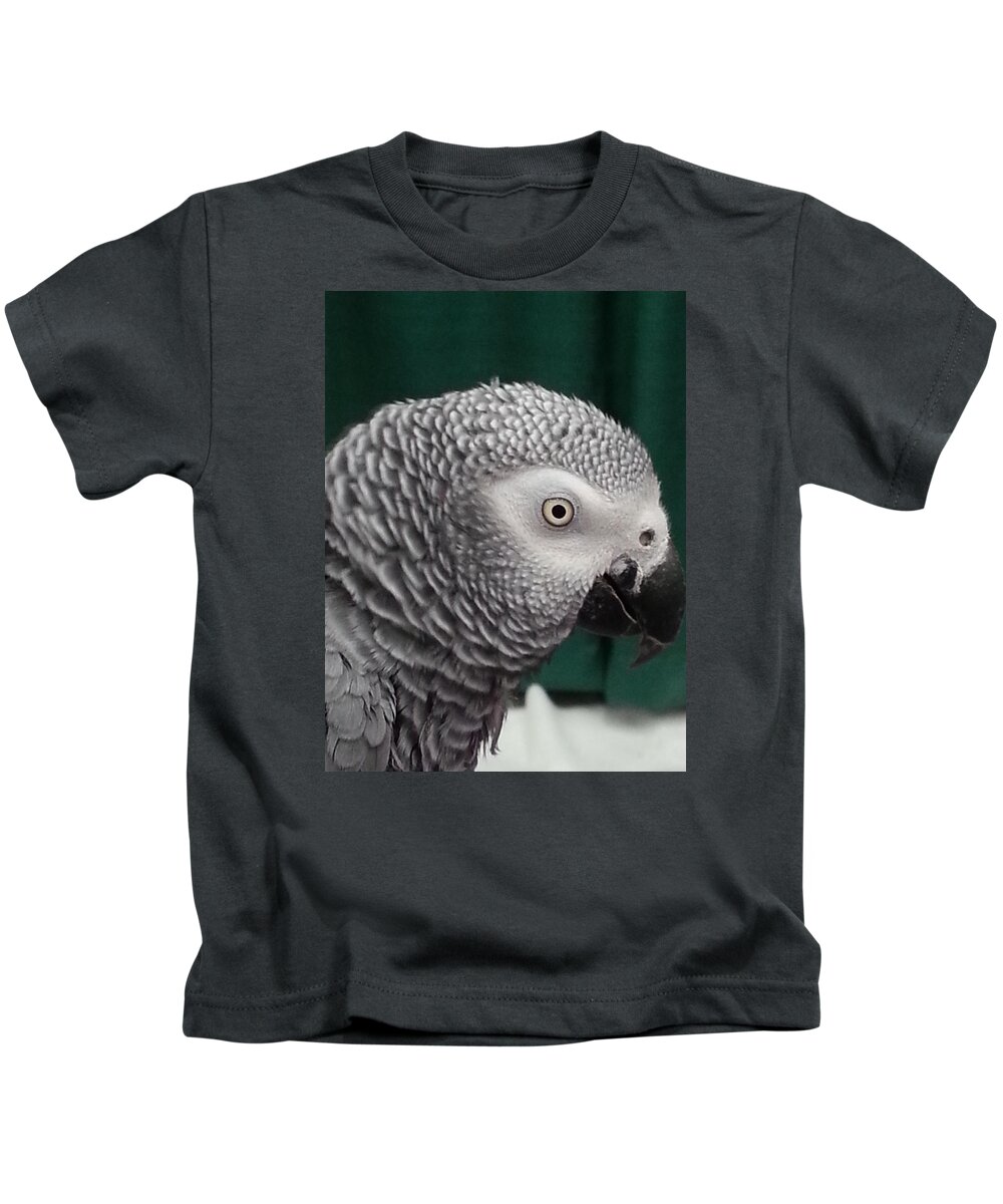 Parrot Kids T-Shirt featuring the photograph Gray Parrot by Maria Aduke Alabi