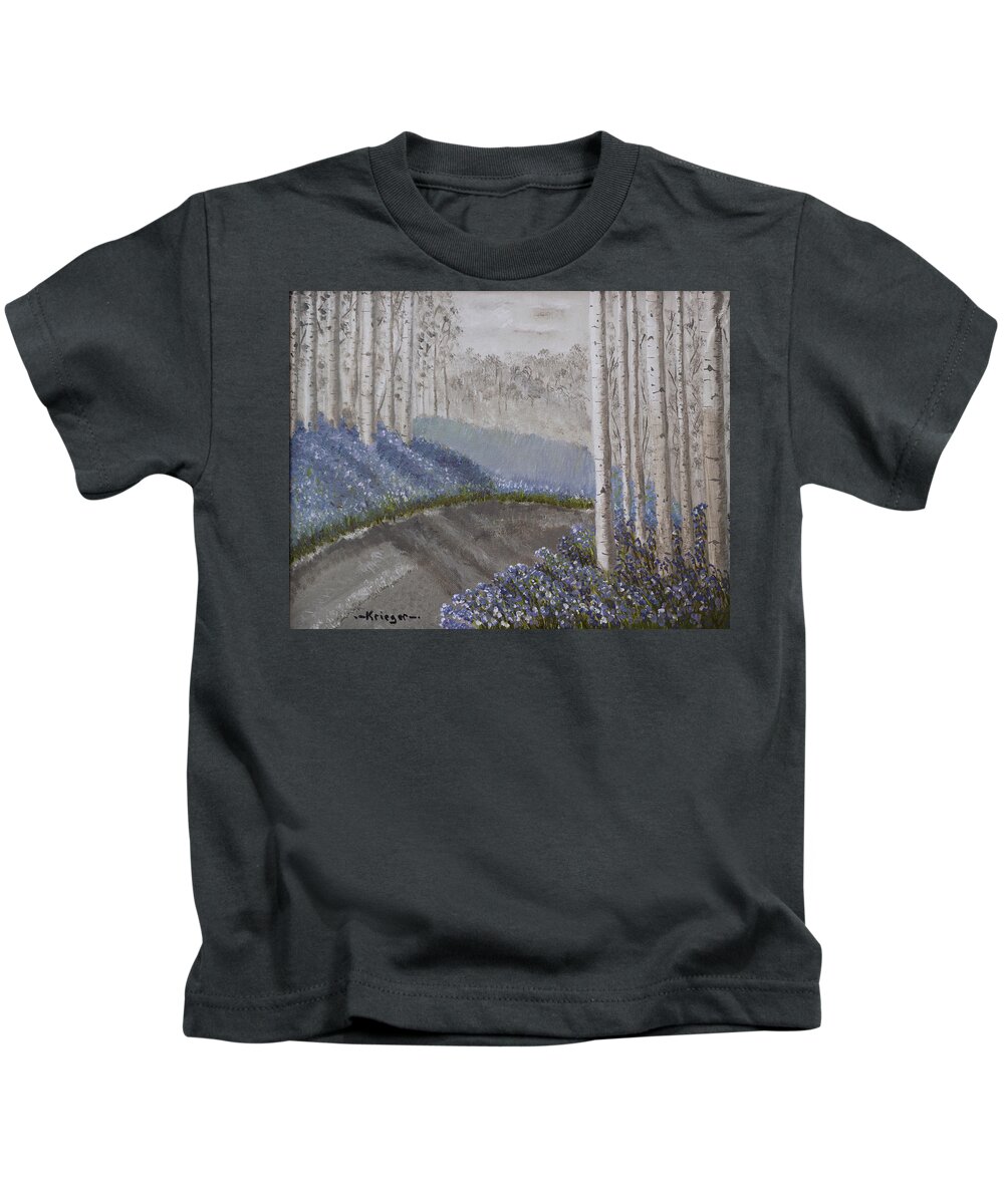 Grayscale Kids T-Shirt featuring the painting Grayscale Bluebells by Stephen Krieger