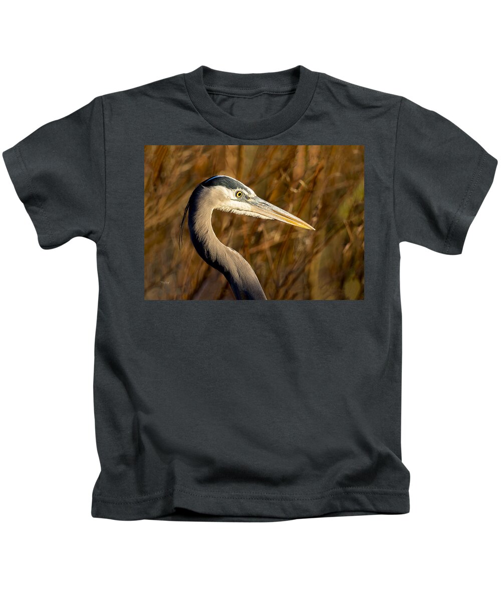 Bird Kids T-Shirt featuring the photograph Great Blue Heron Hunting by Fred J Lord