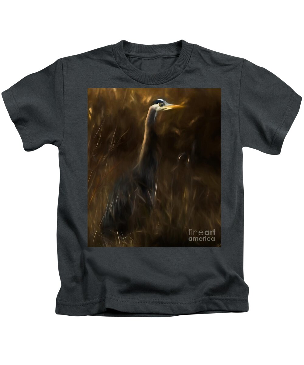 Animal Kids T-Shirt featuring the mixed media Great Blue Heron by Sal Ahmed