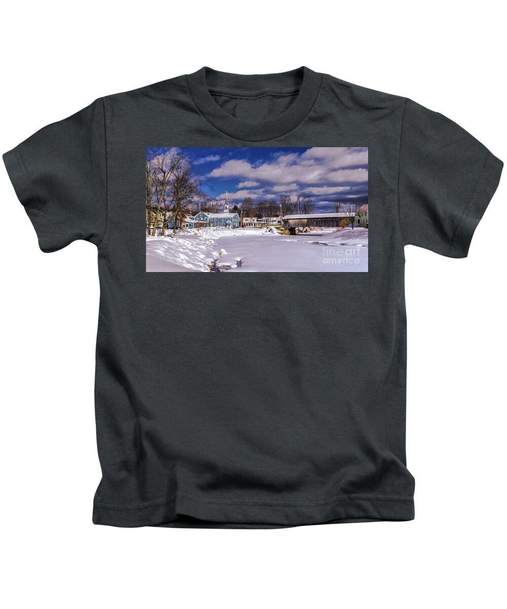 Great Eddy Covered Bridge Kids T-Shirt featuring the photograph Great Eddy Covered Bridge by Scenic Vermont Photography